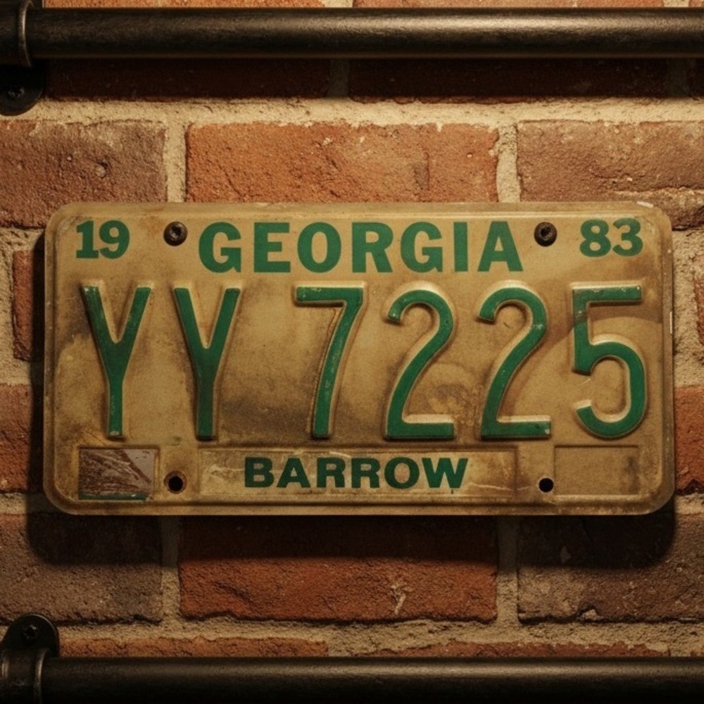 Georgia Vintage 1983 License Plate Barrow County YY 7225 Green Cream GA Decor